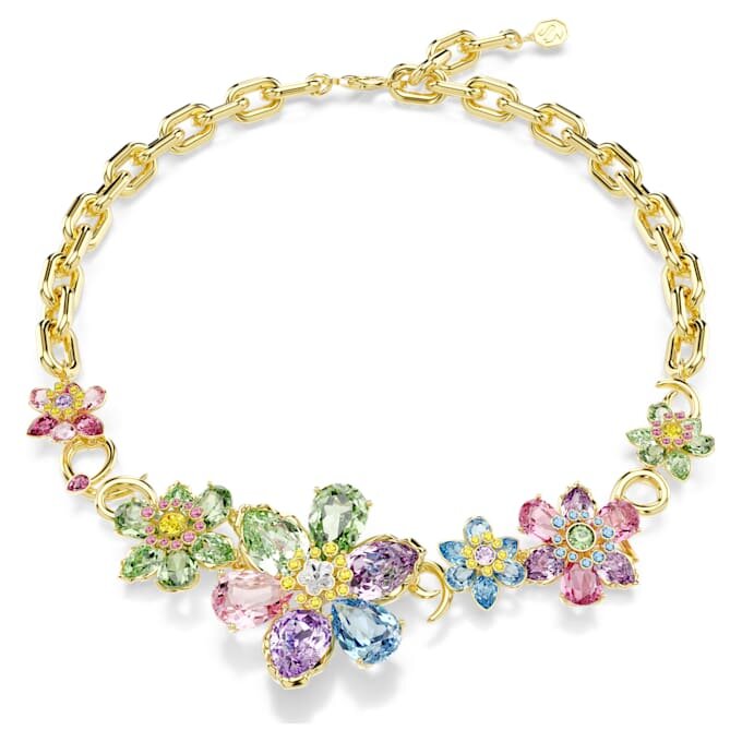 Collar Idyllia con cortes variados, flor, multicolor, chapado en tono dorado Collar Idyllia con cortes variados, flor, multicolor, chapado en tono dorado