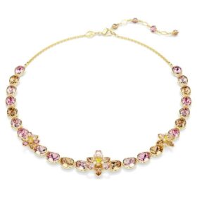 Collar Idyllia con cortes variados, flor, multicolor, chapado en tono dorado