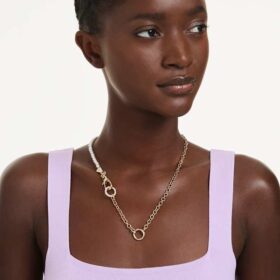 Collar Idyllia con perlas de cristal, blanco, chapado en oro