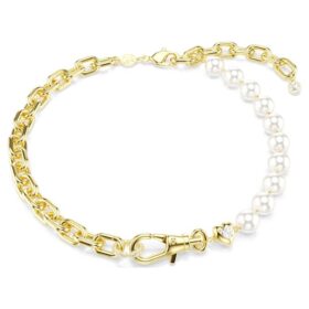Collar Idyllia con perlas de cristal, blanco, chapado en oro