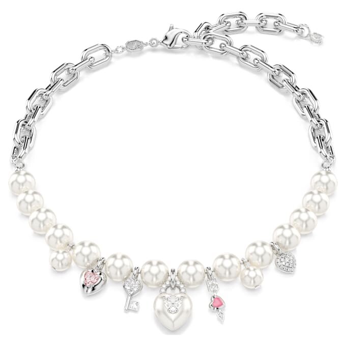 Collar Idyllia con perlas de cristal, cortes variados, blanco, chapado en rodio Collar Idyllia con perlas de cristal, cortes variados, blanco, chapado en rodio