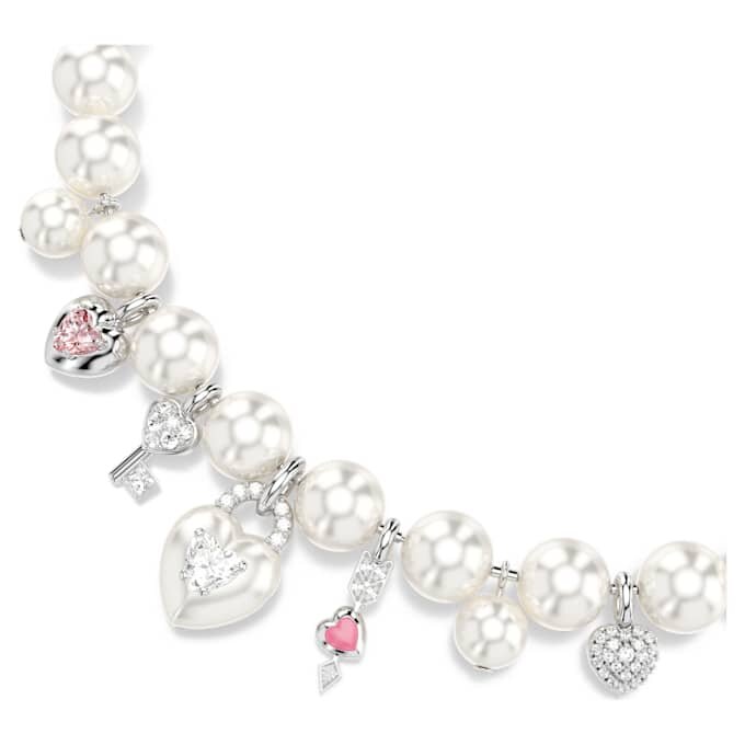 Collar Idyllia con perlas de cristal, cortes variados, blanco, chapado en rodio Collar Idyllia con perlas de cristal, cortes variados, blanco, chapado en rodio