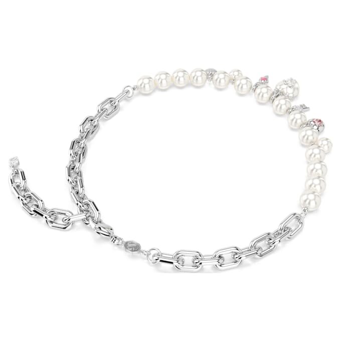 Collar Idyllia con perlas de cristal, cortes variados, blanco, chapado en rodio Collar Idyllia con perlas de cristal, cortes variados, blanco, chapado en rodio