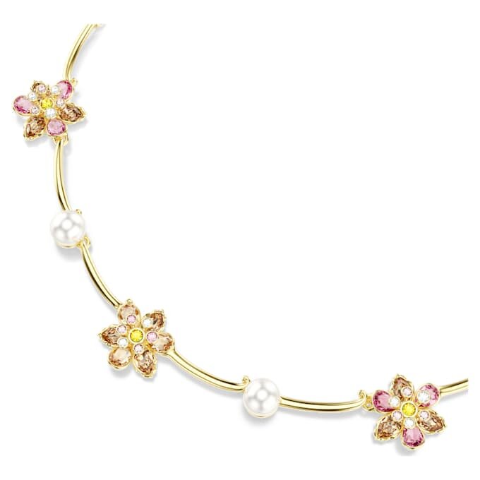 Collar Idyllia con perlas de cristal, cortes variados, motivos florales, multicolor, chapado en tono dorado Collar Idyllia con perlas de cristal, cortes variados, motivos florales, multicolor, chapado en tono dorado