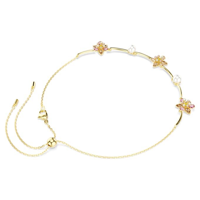Collar Idyllia con perlas de cristal, cortes variados, motivos florales, multicolor, chapado en tono dorado Collar Idyllia con perlas de cristal, cortes variados, motivos florales, multicolor, chapado en tono dorado