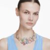 Collar Idyllia: cortes variados, pavé, flor, multicolor, chapado en oro