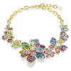 Collar Idyllia: cortes variados, pavé, flor, multicolor, chapado en oro