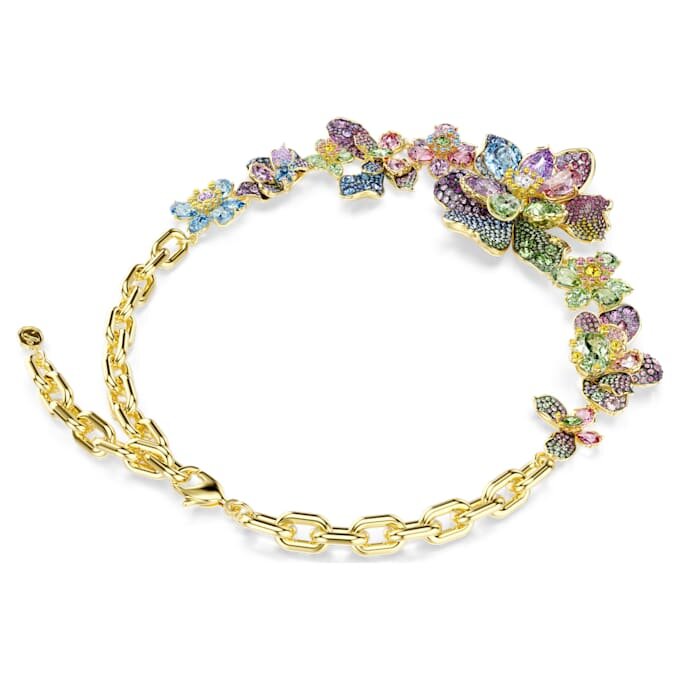 Collar Idyllia: cortes variados, pavé, flor, multicolor, chapado en oro