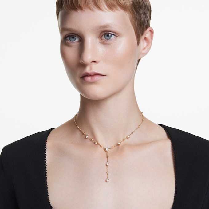 Collar Imber Y de corte redondo, blanco, chapado en tono dorado Collar Imber Y de corte redondo, blanco, chapado en tono dorado