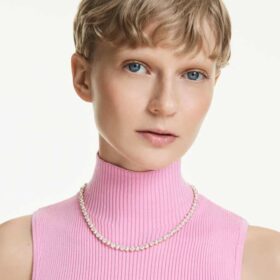Collar Matrix Tennis con perlas de cristal, corte redondo, blanco, chapado en tono dorado Collar Matrix Tennis con perlas de cristal, corte redondo, blanco, chapado en tono dorado