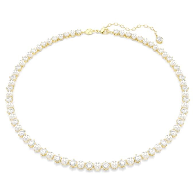 Collar Matrix Tennis con perlas de cristal, corte redondo, blanco, chapado en tono dorado Collar Matrix Tennis con perlas de cristal, corte redondo, blanco, chapado en tono dorado