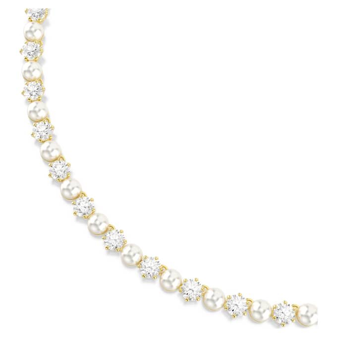 Collar Matrix Tennis con perlas de cristal, corte redondo, blanco, chapado en tono dorado Collar Matrix Tennis con perlas de cristal, corte redondo, blanco, chapado en tono dorado