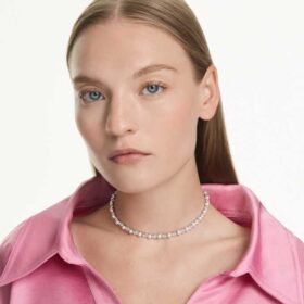 Collar Matrix Tennis con perlas de cristal, talla redonda, blanco, chapado en rodio Collar Matrix Tennis con perlas de cristal, talla redonda, blanco, chapado en rodio