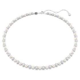 Collar Matrix Tennis con perlas de cristal, talla redonda, blanco, chapado en rodio Collar Matrix Tennis con perlas de cristal, talla redonda, blanco, chapado en rodio