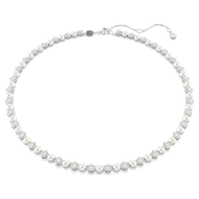Collar Matrix Tennis con perlas de cristal, talla redonda, blanco, chapado en rodio Collar Matrix Tennis con perlas de cristal, talla redonda, blanco, chapado en rodio