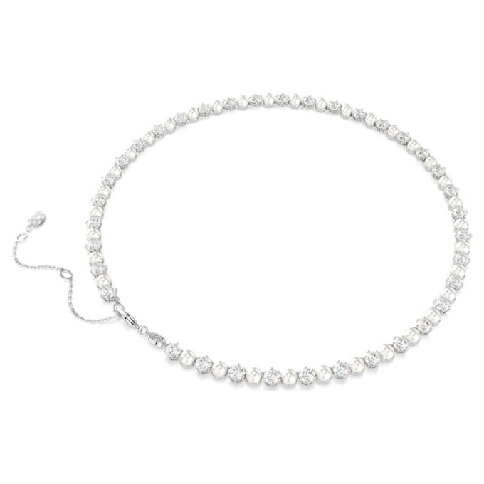 Collar Matrix Tennis con perlas de cristal, talla redonda, blanco, chapado en rodio Collar Matrix Tennis con perlas de cristal, talla redonda, blanco, chapado en rodio