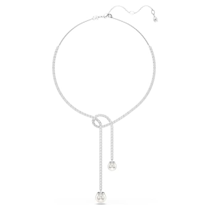 Collar Matrix Y con perlas de cristal, talla redonda, blanco, chapado en rodio Collar Matrix Y con perlas de cristal, talla redonda, blanco, chapado en rodio
