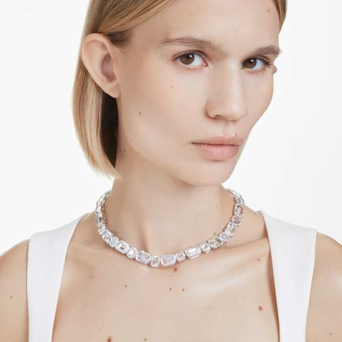 Collar Millenia con corte octogonal, blanco, chapado en rodio Collar Millenia con corte octogonal, blanco, chapado en rodio