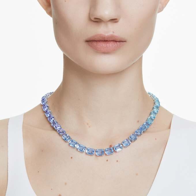 Collar Millenia con corte octogonal, degradado de color, azul, chapado en rodio Collar Millenia con corte octogonal, degradado de color, azul, chapado en rodio