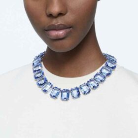 Collar Millenia con cristales extragrandes, talla octogonal, azul, chapado en rodio Collar Millenia con cristales extragrandes, talla octogonal, azul, chapado en rodio