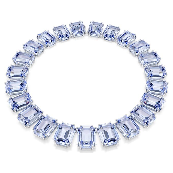 Collar Millenia con cristales extragrandes, talla octogonal, azul, chapado en rodio Collar Millenia con cristales extragrandes, talla octogonal, azul, chapado en rodio
