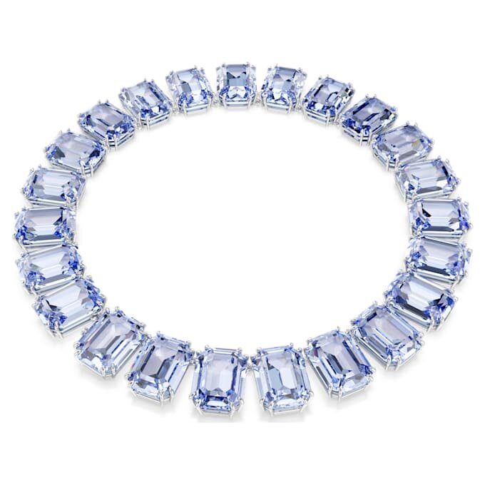 Collar Millenia con cristales extragrandes, talla octogonal, azul, chapado en rodio Collar Millenia con cristales extragrandes, talla octogonal, azul, chapado en rodio