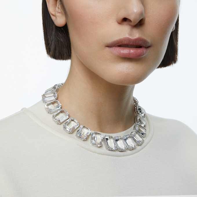 Collar Millenia con cristales extragrandes, talla octogonal, blanco, chapado en rodio Collar Millenia con cristales extragrandes, talla octogonal, blanco, chapado en rodio