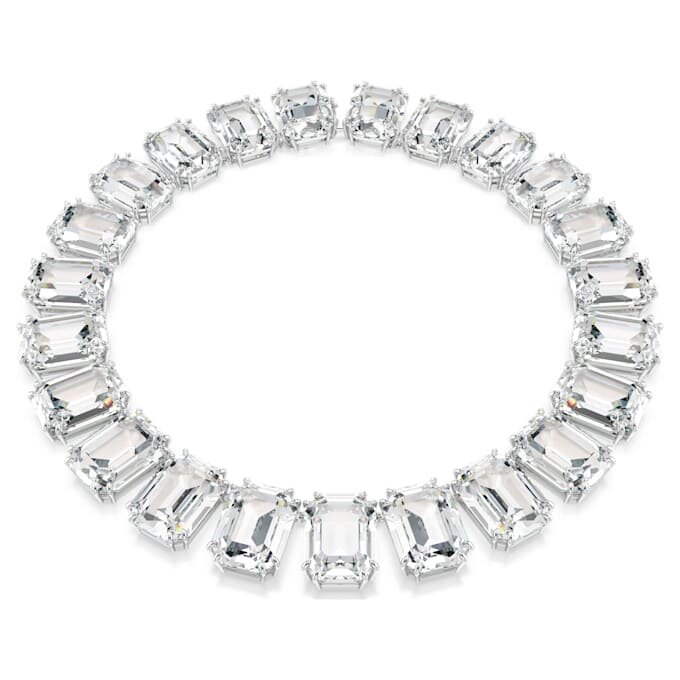Collar Millenia con cristales extragrandes, talla octogonal, blanco, chapado en rodio Collar Millenia con cristales extragrandes, talla octogonal, blanco, chapado en rodio
