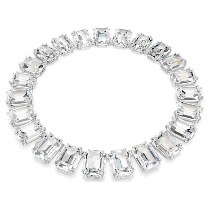 Collar Millenia con cristales extragrandes, talla octogonal, blanco, chapado en rodio Collar Millenia con cristales extragrandes, talla octogonal, blanco, chapado en rodio