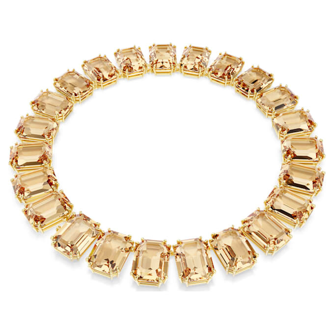 Collar Millenia con cristales extragrandes, talla octogonal, color caramelo, chapado en tono dorado Collar Millenia con cristales extragrandes, talla octogonal, color caramelo, chapado en tono dorado