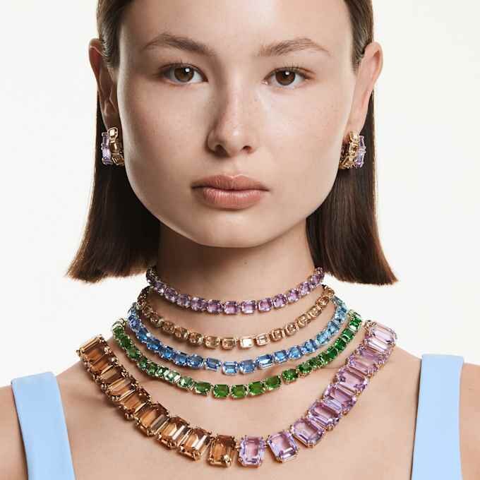 Collar Millenia con cristales extragrandes, talla octogonal, color caramelo, chapado en tono dorado Collar Millenia con cristales extragrandes, talla octogonal, color caramelo, chapado en tono dorado