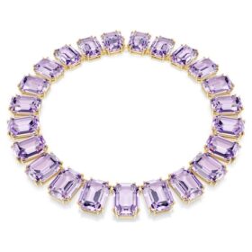 Collar Millenia con cristales extragrandes, talla octogonal, color morado, chapado en tono dorado Collar Millenia con cristales extragrandes, talla octogonal, color morado, chapado en tono dorado