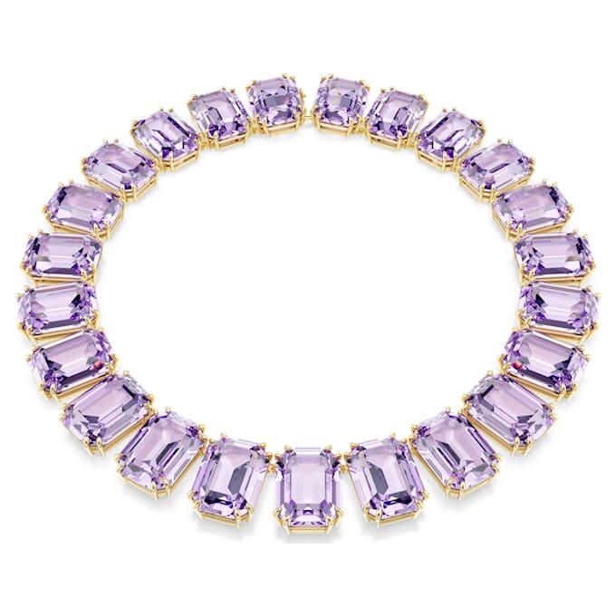Collar Millenia con cristales extragrandes, talla octogonal, color morado, chapado en tono dorado Collar Millenia con cristales extragrandes, talla octogonal, color morado, chapado en tono dorado