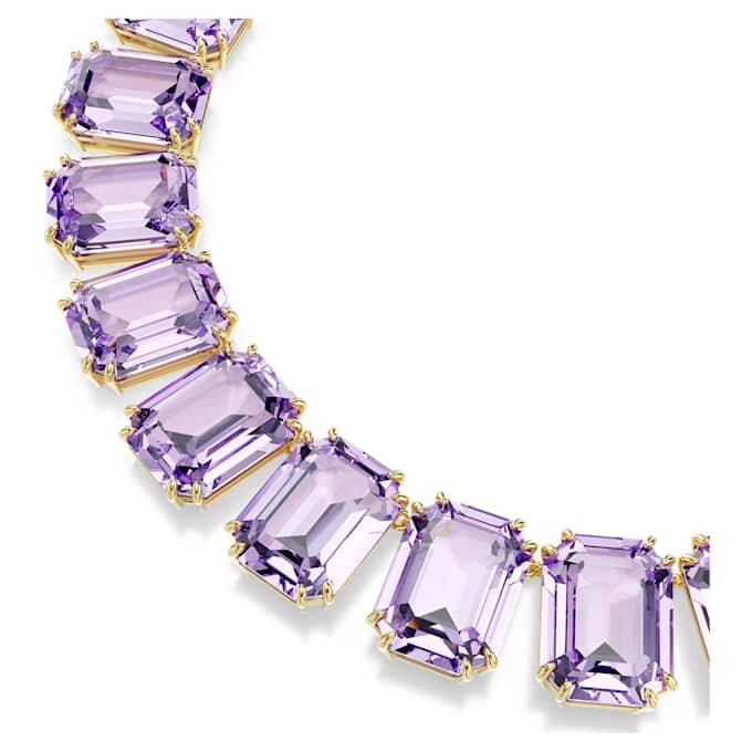 Collar Millenia con cristales extragrandes, talla octogonal, color morado, chapado en tono dorado Collar Millenia con cristales extragrandes, talla octogonal, color morado, chapado en tono dorado