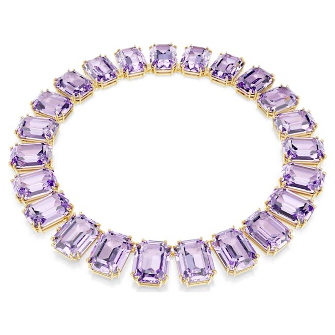 Collar Millenia con cristales extragrandes, talla octogonal, color morado, chapado en tono dorado Collar Millenia con cristales extragrandes, talla octogonal, color morado, chapado en tono dorado