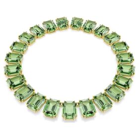 Collar Millenia con cristales extragrandes, talla octogonal, verde, chapado en tono dorado Collar Millenia con cristales extragrandes, talla octogonal, verde, chapado en tono dorado