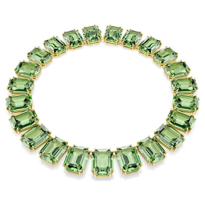 Collar Millenia con cristales extragrandes, talla octogonal, verde, chapado en tono dorado Collar Millenia con cristales extragrandes, talla octogonal, verde, chapado en tono dorado