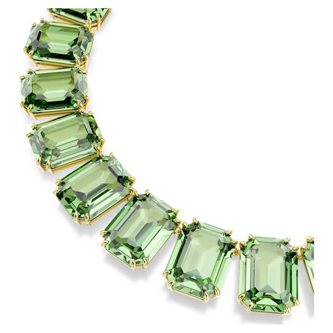 Collar Millenia con cristales extragrandes, talla octogonal, verde, chapado en tono dorado Collar Millenia con cristales extragrandes, talla octogonal, verde, chapado en tono dorado