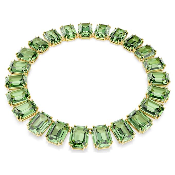 Collar Millenia con cristales extragrandes, talla octogonal, verde, chapado en tono dorado Collar Millenia con cristales extragrandes, talla octogonal, verde, chapado en tono dorado