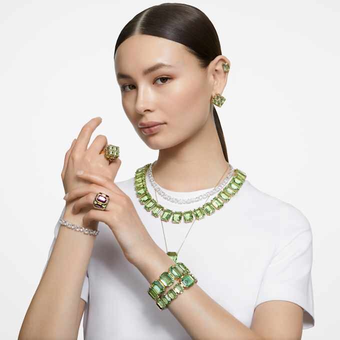 Collar Millenia con cristales extragrandes, talla octogonal, verde, chapado en tono dorado Collar Millenia con cristales extragrandes, talla octogonal, verde, chapado en tono dorado