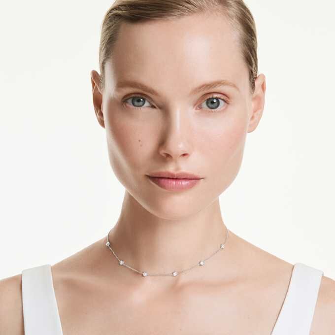 Collar octogonal con diamantes cultivados en laboratorio de 0,7 ct en total, forma redonda, plata de ley Collar octogonal con diamantes cultivados en laboratorio de 0,7 ct en total, forma redonda, plata de ley