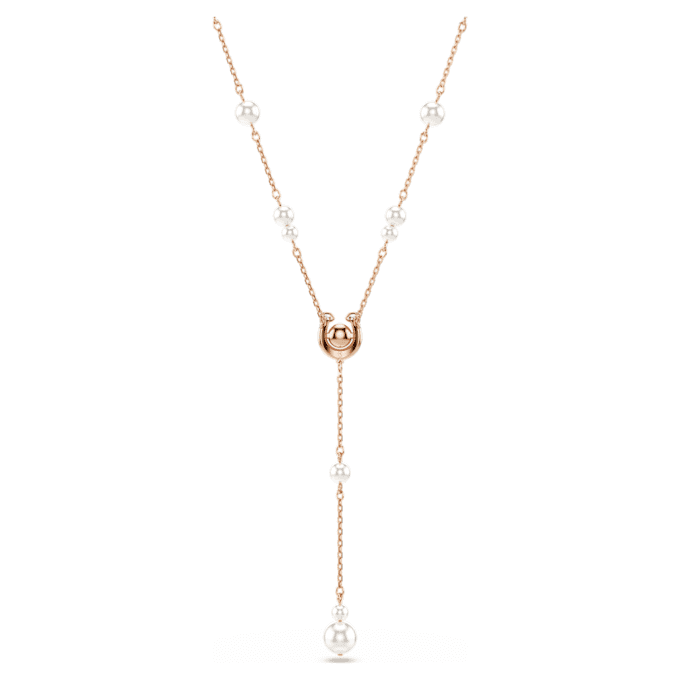 Collar Symbolica en forma de Y con perlas de cristal, pavé, herradura, blanco, chapado en tono oro rosa Collar Symbolica en forma de Y con perlas de cristal, pavé, herradura, blanco, chapado en tono oro rosa