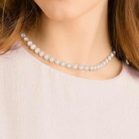 Collar Una Angelic, corte redondo, tamaño mediano, blanco, chapado en tono oro rosa Collar Una Angelic, corte redondo, tamaño mediano, blanco, chapado en tono oro rosa