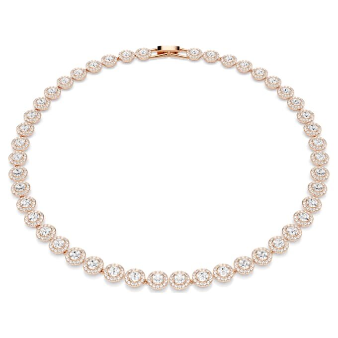 Collar Una Angelic, corte redondo, tamaño mediano, blanco, chapado en tono oro rosa Collar Una Angelic, corte redondo, tamaño mediano, blanco, chapado en tono oro rosa