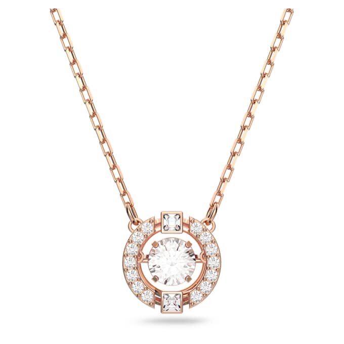 Collar «Una» de corte redondo, blanco, chapado en tono oro rosa Collar «Una» de corte redondo, blanco, chapado en tono oro rosa