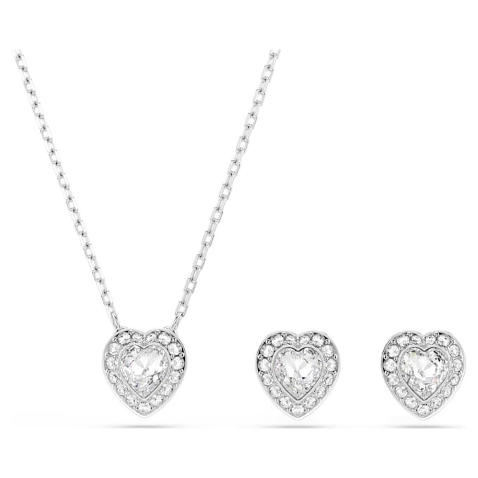 Conjunto Ariana Grande x Swarovski: cortes variados, corazón, blanco, chapado en rodio Conjunto Ariana Grande x Swarovski: cortes variados, corazón, blanco, chapado en rodio