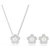 Conjunto Ariana Grande X Swarovski: perla de cristal, corte redondo, flor, blanco, chapado en rodio Conjunto Ariana Grande X Swarovski: perla de cristal, corte redondo, flor, blanco, chapado en rodio