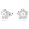 Conjunto Ariana Grande X Swarovski: perla de cristal, corte redondo, flor, blanco, chapado en rodio Conjunto Ariana Grande X Swarovski: perla de cristal, corte redondo, flor, blanco, chapado en rodio