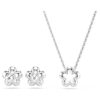 Conjunto Ariana Grande X Swarovski: perla de cristal, corte redondo, flor, blanco, chapado en rodio Conjunto Ariana Grande X Swarovski: perla de cristal, corte redondo, flor, blanco, chapado en rodio