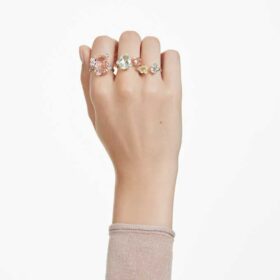 Conjunto de anillos Gema (3), cortes variados, multicolor, chapado en tono dorado